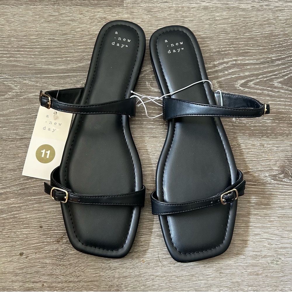 a new day Black Double-Strap Slide Sandals